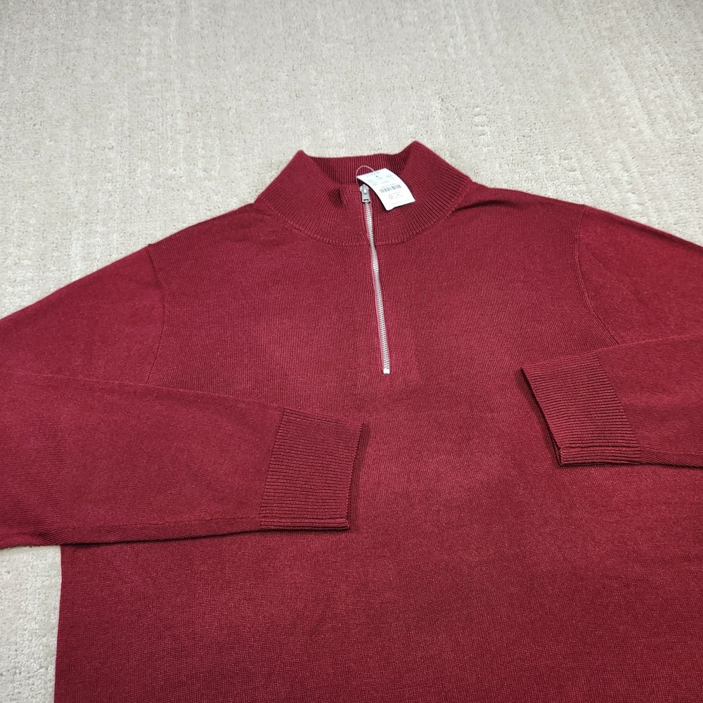 J Crew Sweater Men Large Merino Wool Blend 1/4 Zip Knit Pullover Red Preppy NEW